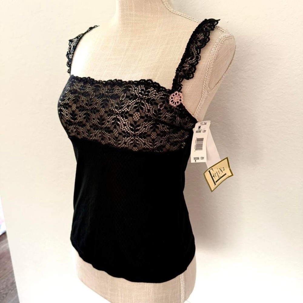 Gorgeous Y2K Felina Lingerie Black Lace Cami Top - Picture 3 of 8